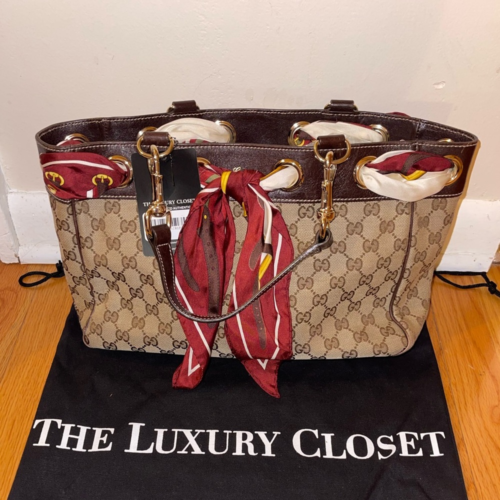 Gucci Medium Positano Scarf Tote Bag - Brown